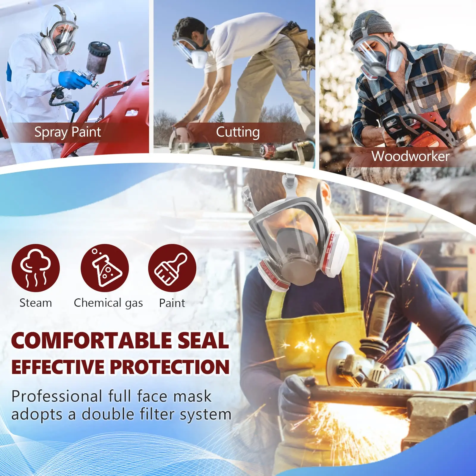 6800 Anti-Fog Gas Mask Full Face Industrial Painting Spraying Respirator Safety Work Filter Dust Proof Formaldehyde Protection