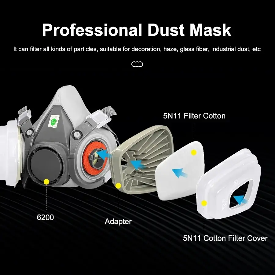6200 Dust Gas Mask Half Face With 5N11 Particle Filters Goggles Set For Industrial Labor Dust Paint Spray Decoration Grinding ﻿