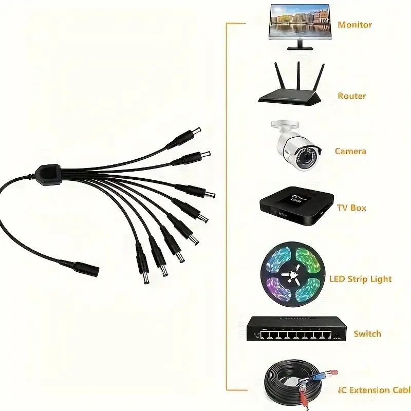 1 Female to 2 4 8 Male DC Power Splitter Plug Cable Adapter 12V 5.5 x 2.1mm For CCTV security Camera Accessories