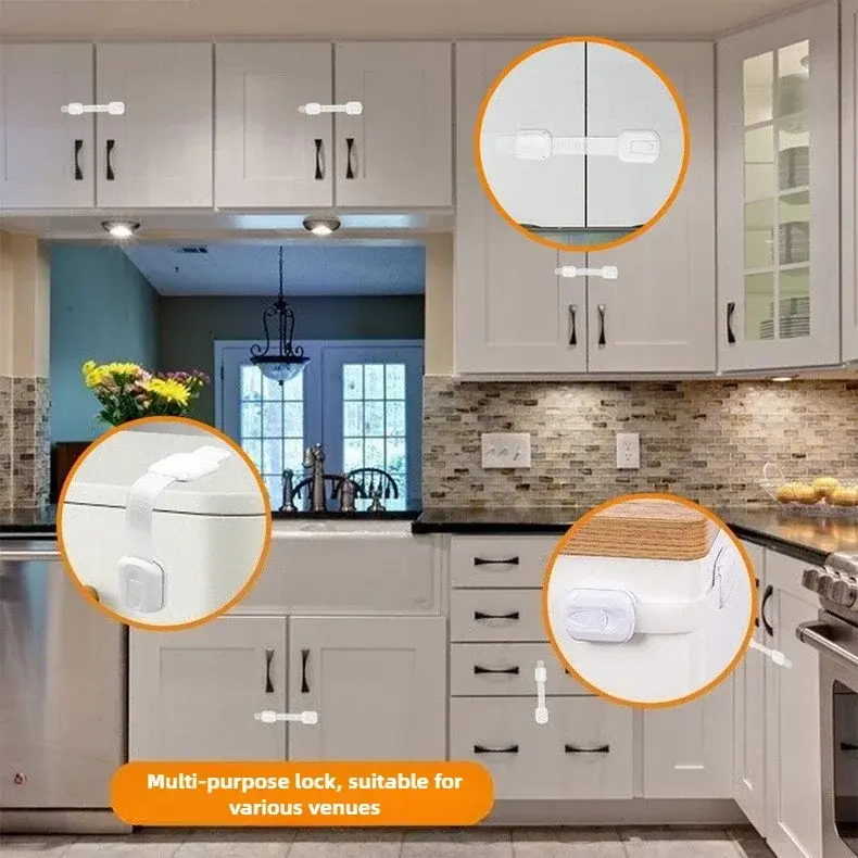 Multi-Purpose Child Safety Locks for Drawers/Cabinets/Fridge/Toilet | Anti-Pinch No Drill Design & Strong Adhesive