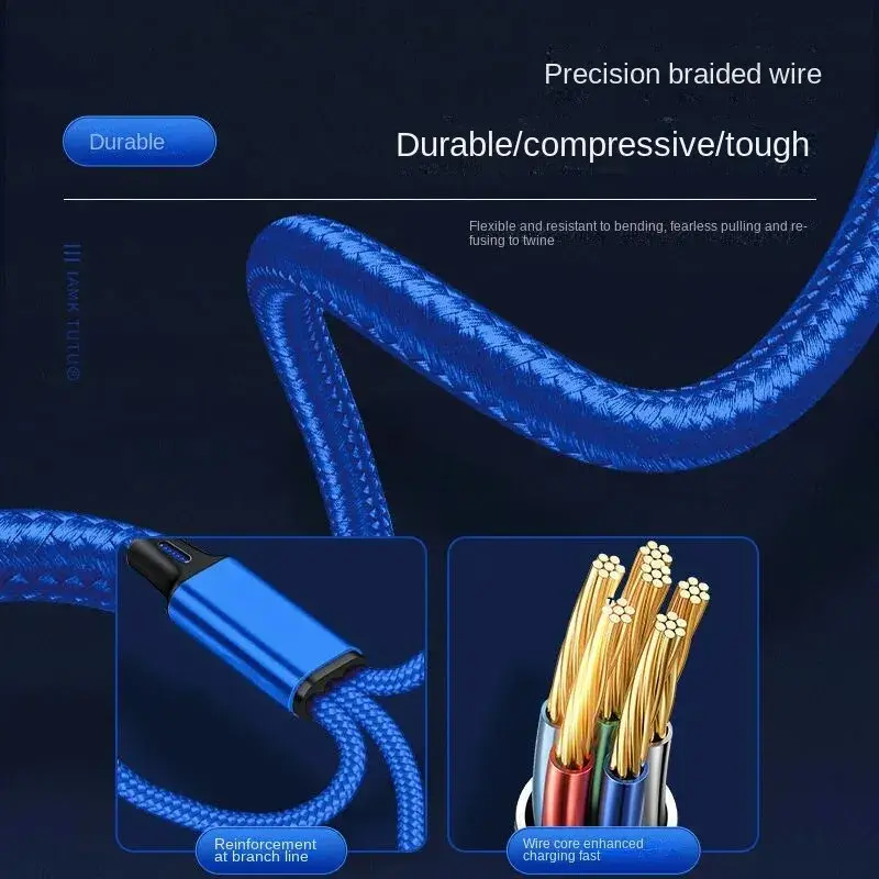 c type 3 in 1 charging cable PD 1 minute 3 car fast charging cable Suitable for Samsung, Xiaomi, Apple, etc. Stable charging