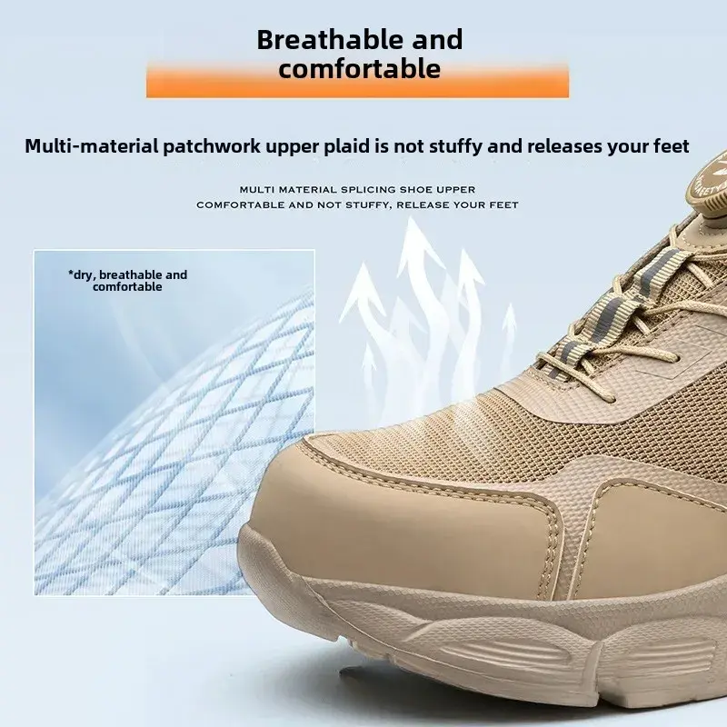 Steel Toe Anti Smashing and Anti Piercing Tactical Boots for Men Lightweight Men's Safety Shoes Button Elastic Protective Shoes