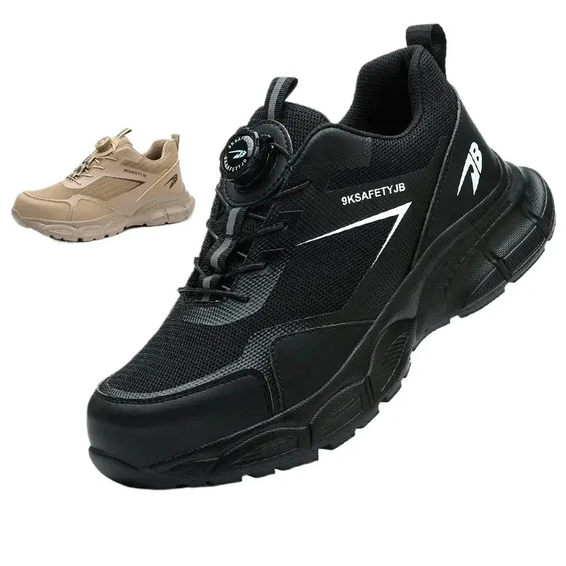 Steel Toe Anti Smashing and Anti Piercing Tactical Boots for Men Lightweight Men's Safety Shoes Button Elastic Protective Shoes