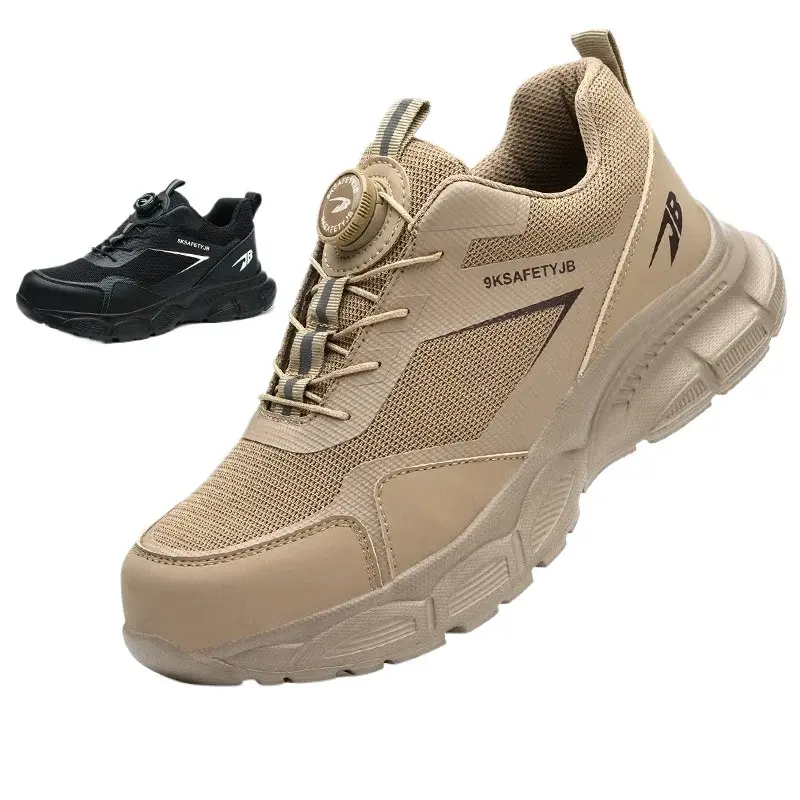 Steel Toe Anti Smashing and Anti Piercing Tactical Boots for Men Lightweight Men's Safety Shoes Button Elastic Protective Shoes