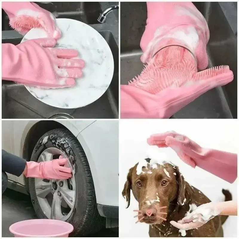 Rubber dishwashing gloves, cleaning gloves, magic silicone household sponge cleaner, kitchen cleaning tools