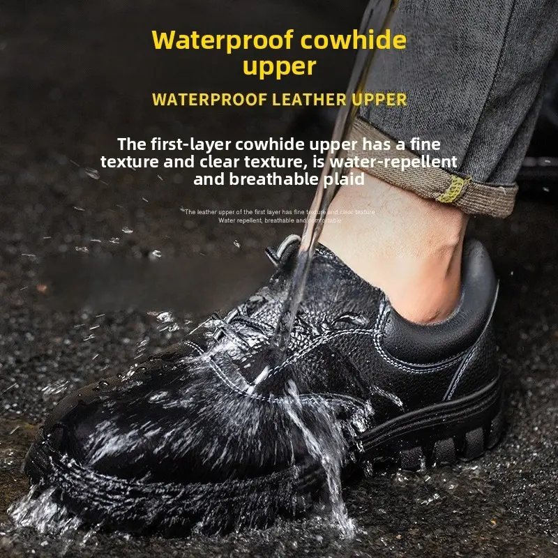 Four Season Pure Leather Anti Smashing, Anti Stab, High Temperature Resistant Labor Protection Shoes for Men, Comfortable