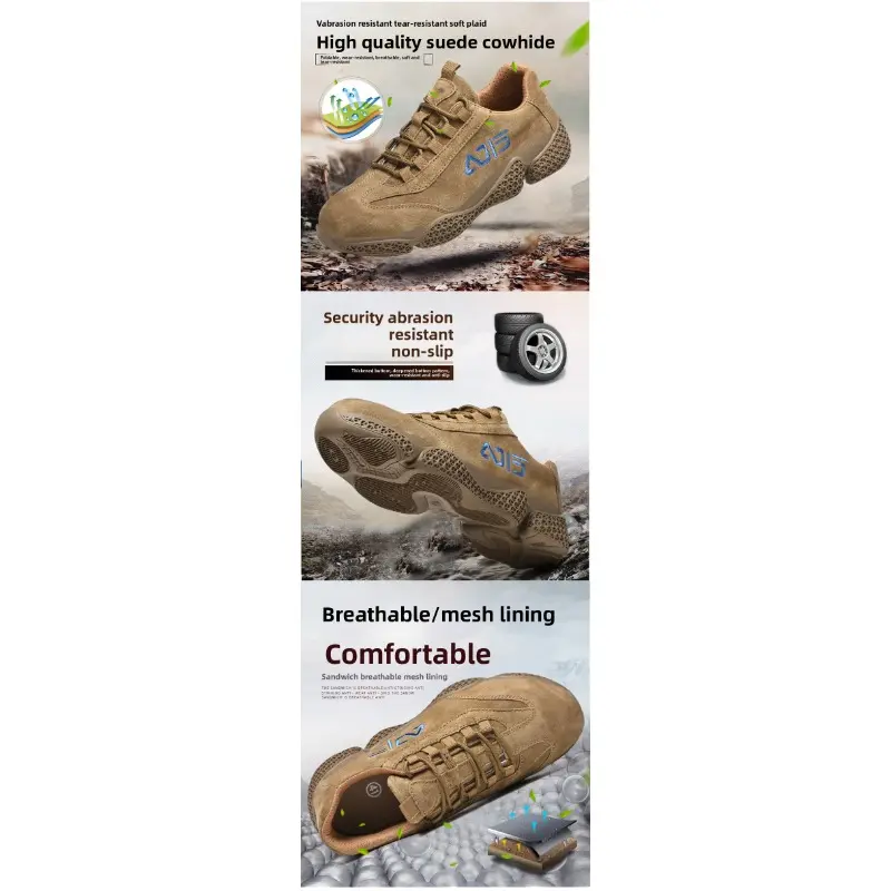 Labor Protection Shoes, Men's Anti Smashing and Anti Stabbing Work Shoes, Wear-resistant Steel Toe Cap, Cowhide, Comfortable