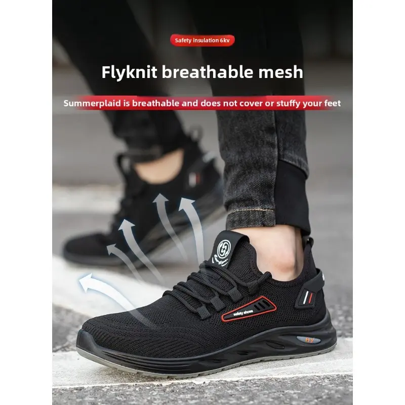 Fly Woven Breathable Labor Protection Shoes for Men, Anti Smashing and Anti Piercing Steel Head, Lightweight and Wear-resistant