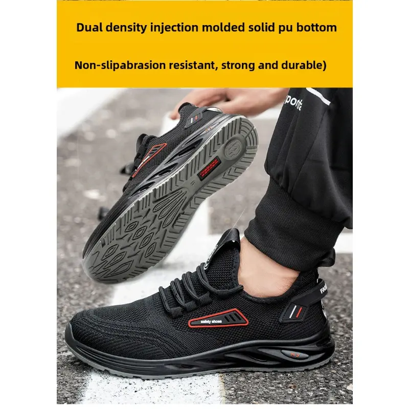 Fly Woven Breathable Labor Protection Shoes for Men, Anti Smashing and Anti Piercing Steel Head, Lightweight and Wear-resistant