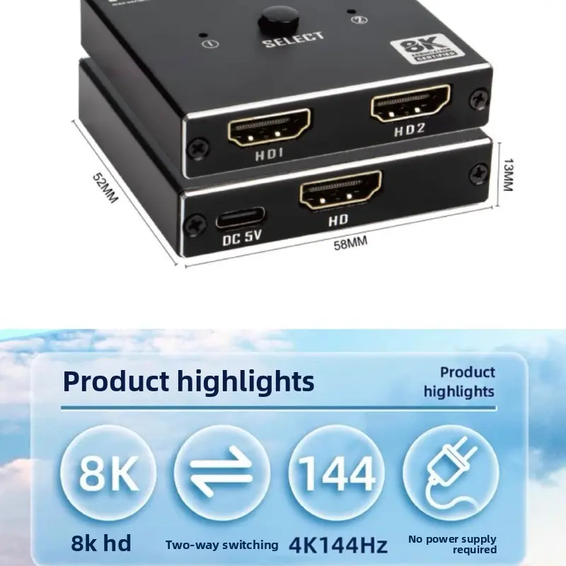 HDMI Switcher, 8K High-definition Distributor, Two-way Display, 8K Computer, Set-top Box, TV
