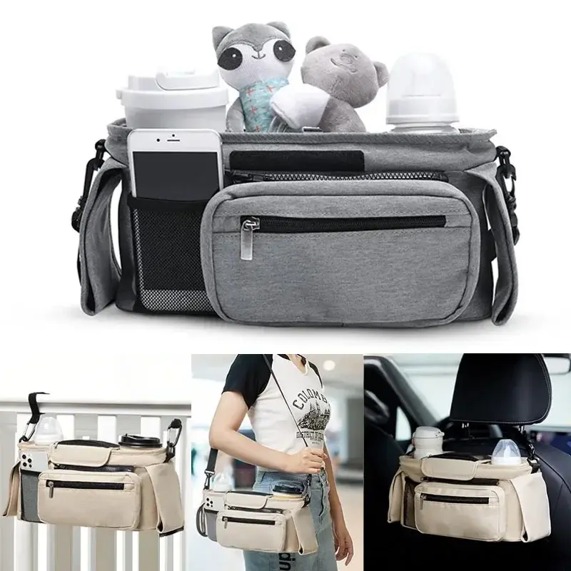 Baby Stroller Storage Bag, Large Capacity Hanging Travel Bag, Mom Bag, Phone Bottle Holder,Diaper Bags,Baby Stroller Accessories