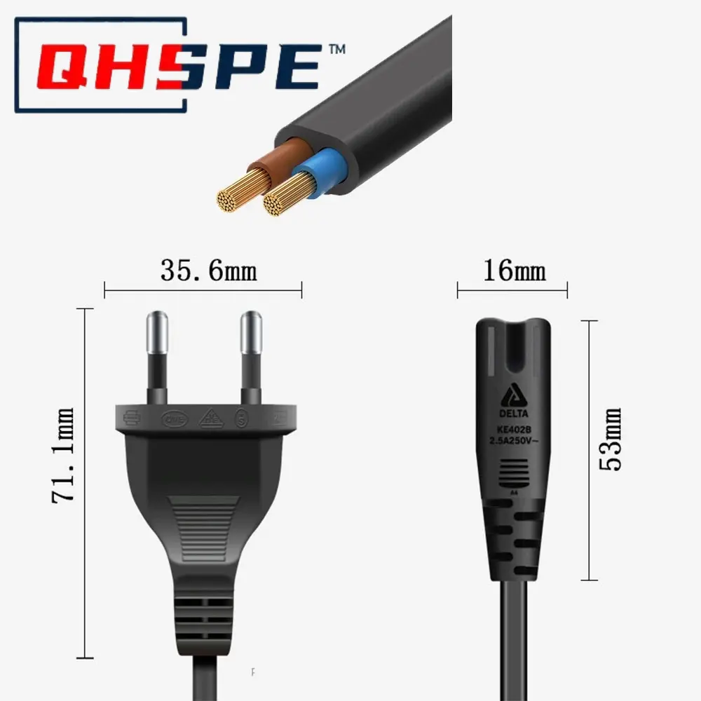 EU 2-Outlet Power Cable C7 Figure 8 - 1.8m Extension Cord for Samsung/LG TV Monitor, PS5/Xbox & Gaming Consoles