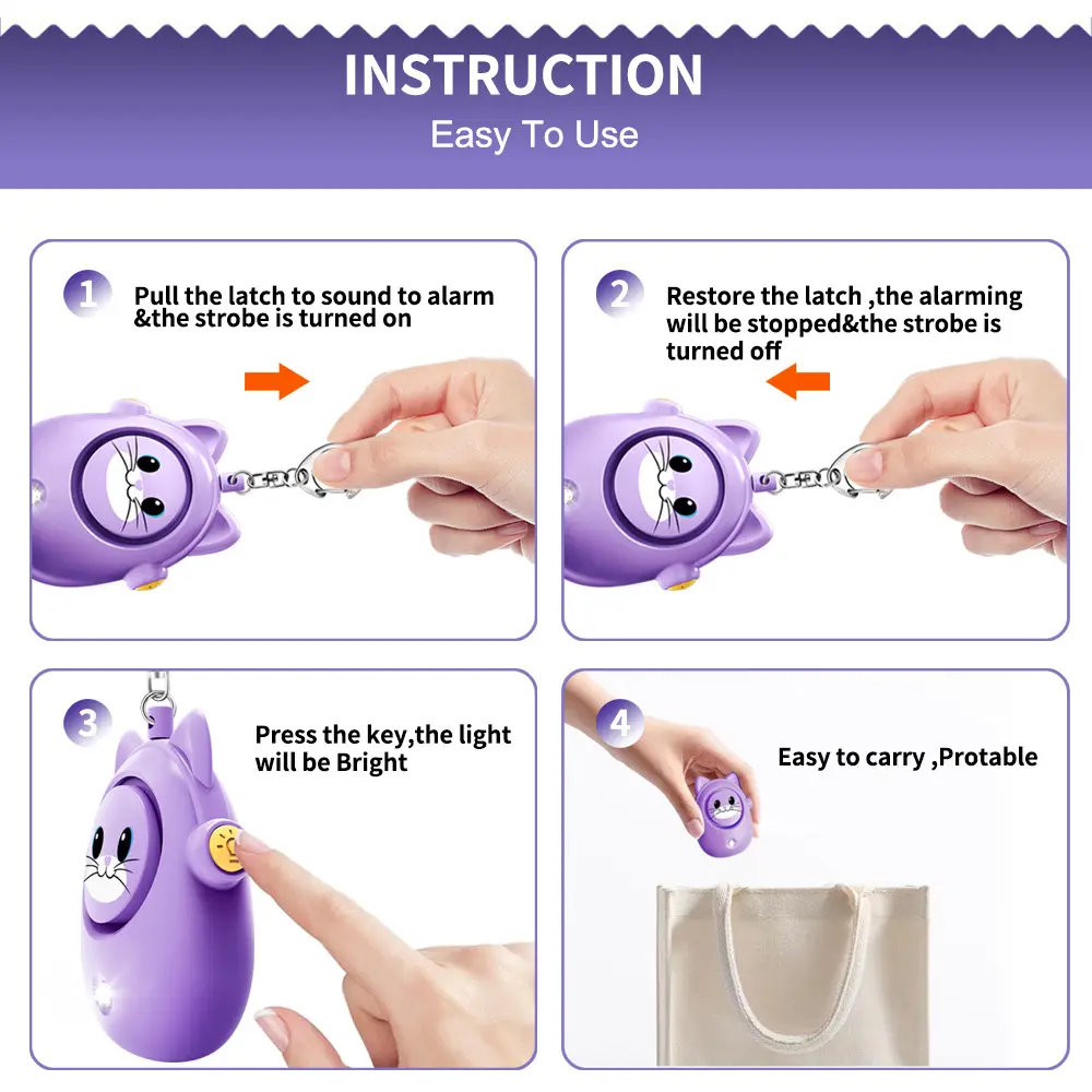 New Cute Cat Personal Alarm, Women's Anti-wolf Artifact, Outdoor Children's and Women's Emergency Self-defense Keychain