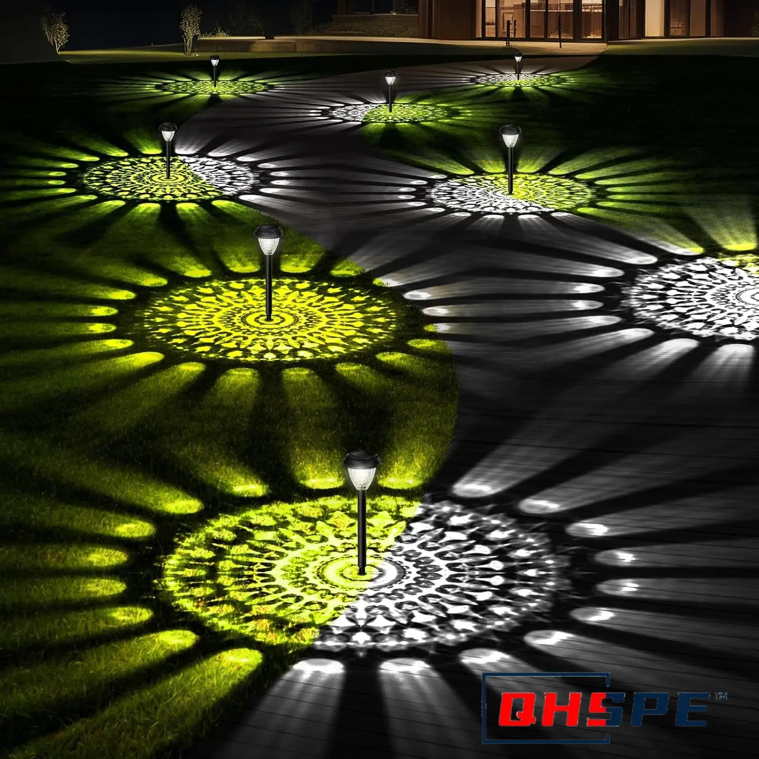 Solar Landscape Path Lights with Projection - IP65 Waterproof Super Bright Lawn Lamps Stainless Steel Stake for Garden Decor