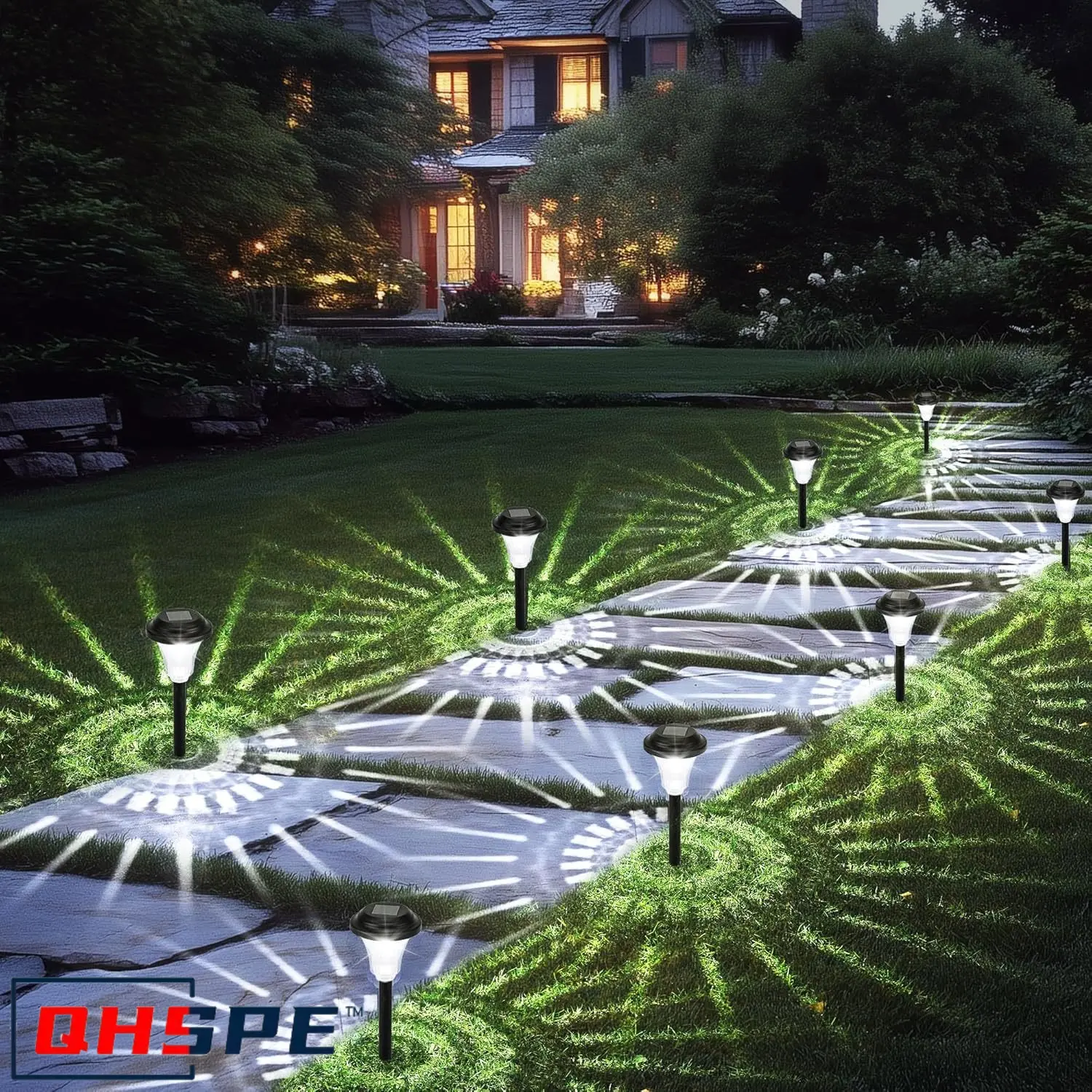 Solar Landscape Path Lights with Projection - IP65 Waterproof Super Bright Lawn Lamps Stainless Steel Stake for Garden Decor