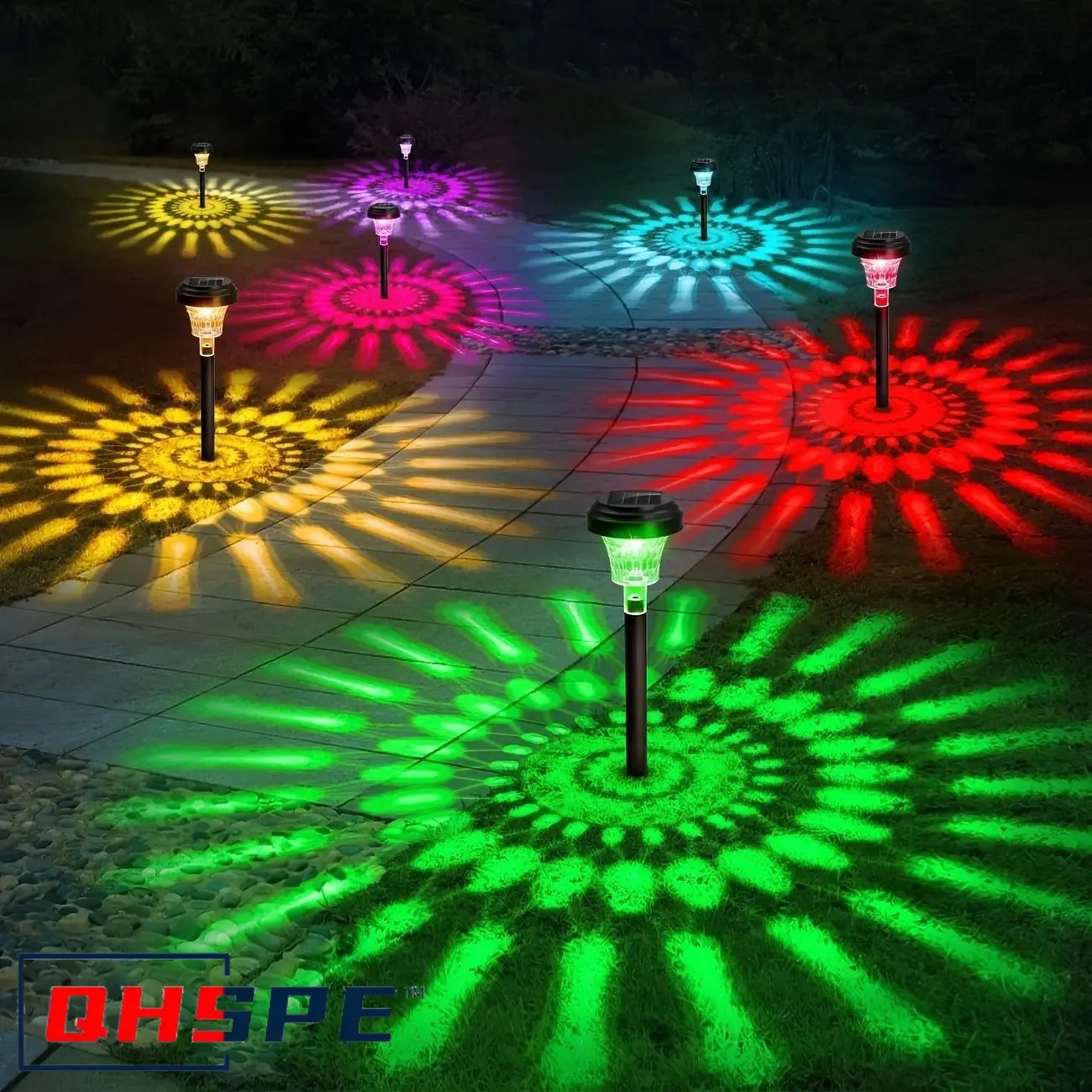 Solar Landscape Path Lights with Projection - IP65 Waterproof Super Bright Lawn Lamps Stainless Steel Stake for Garden Decor