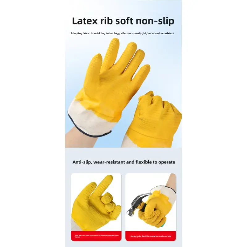 Labor Protection Gloves Made of Velvet, Latex, Ribbed Fabric, Anti Slip, Wear-resistant, Breathable, Suitable for Work