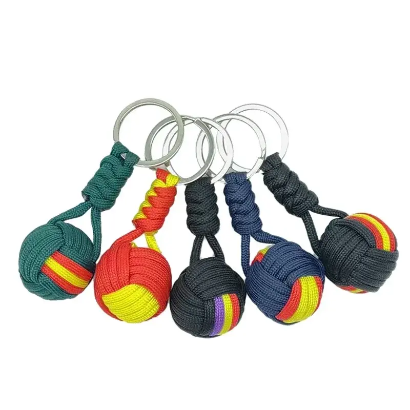 Militar Parachute Woven Rope Ball Chaveiro Lanyard Key Ring Monkey Fist Key Chains, Outdoors Survival Tool Jewelry