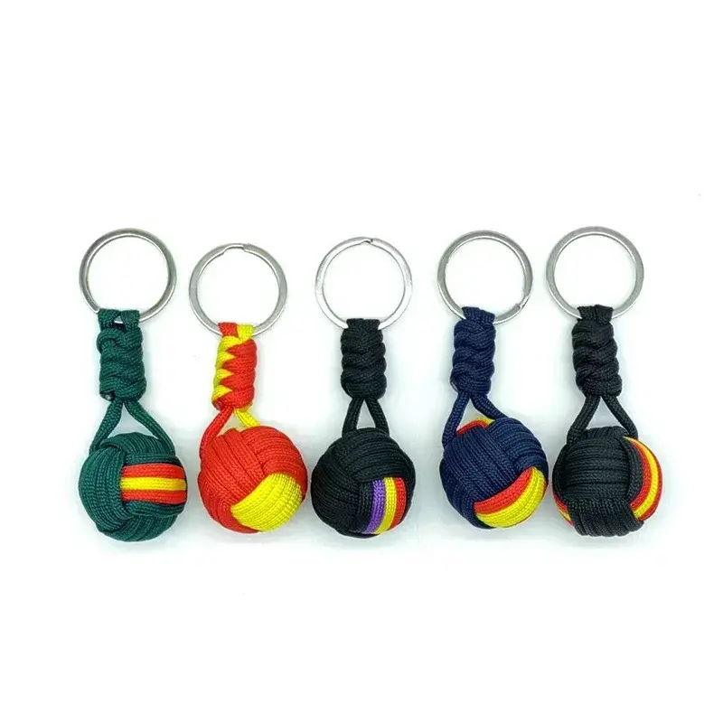 Militar Parachute Woven Rope Ball Chaveiro Lanyard Key Ring Monkey Fist Key Chains, Outdoors Survival Tool Jewelry