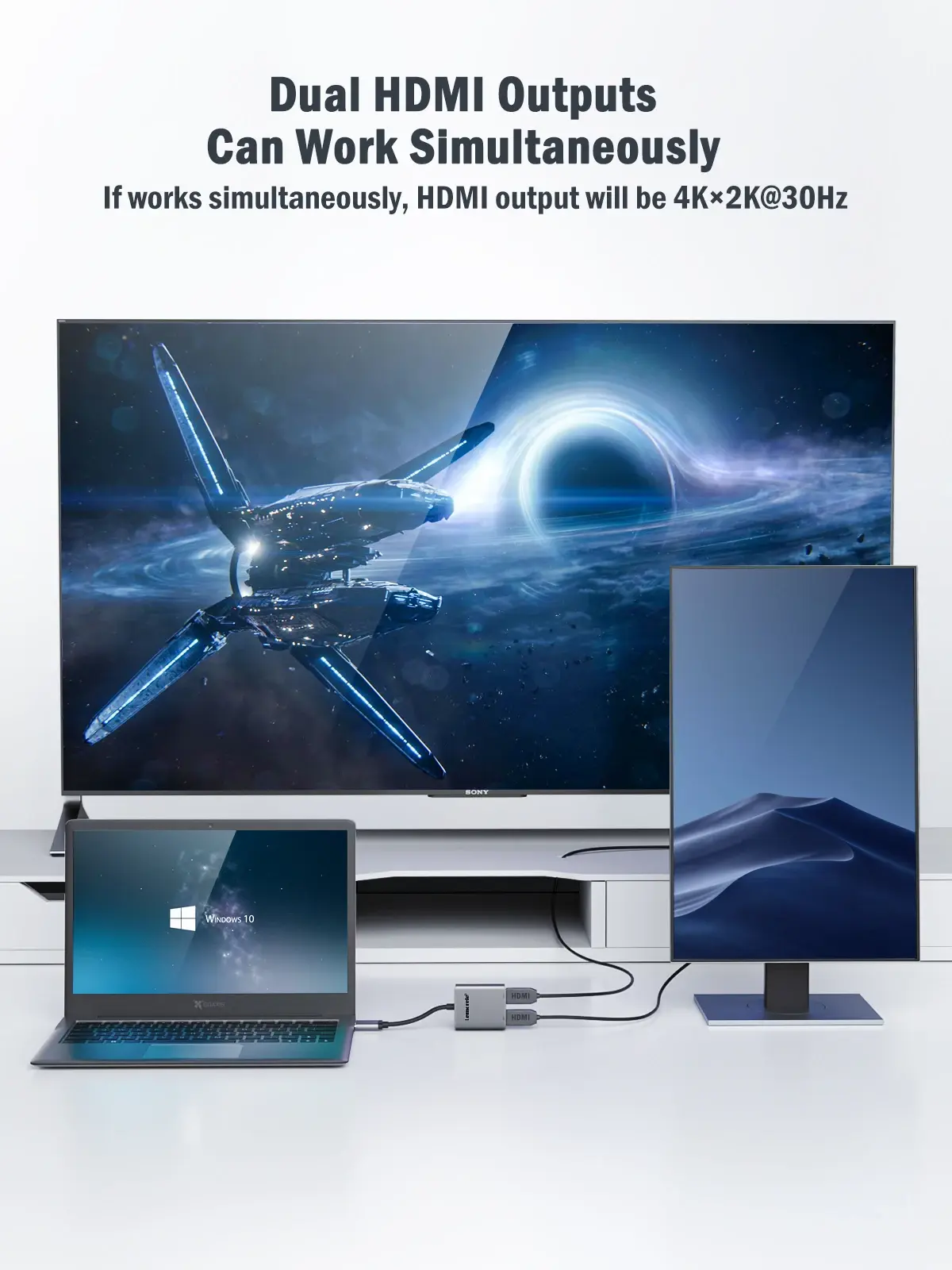 For Macbook Laptop Mobile Computer,Lemorele 2-Port USB C Hub to Dual HDMI 4K 60HZ Dual Screen Expansion Type C Docking Station