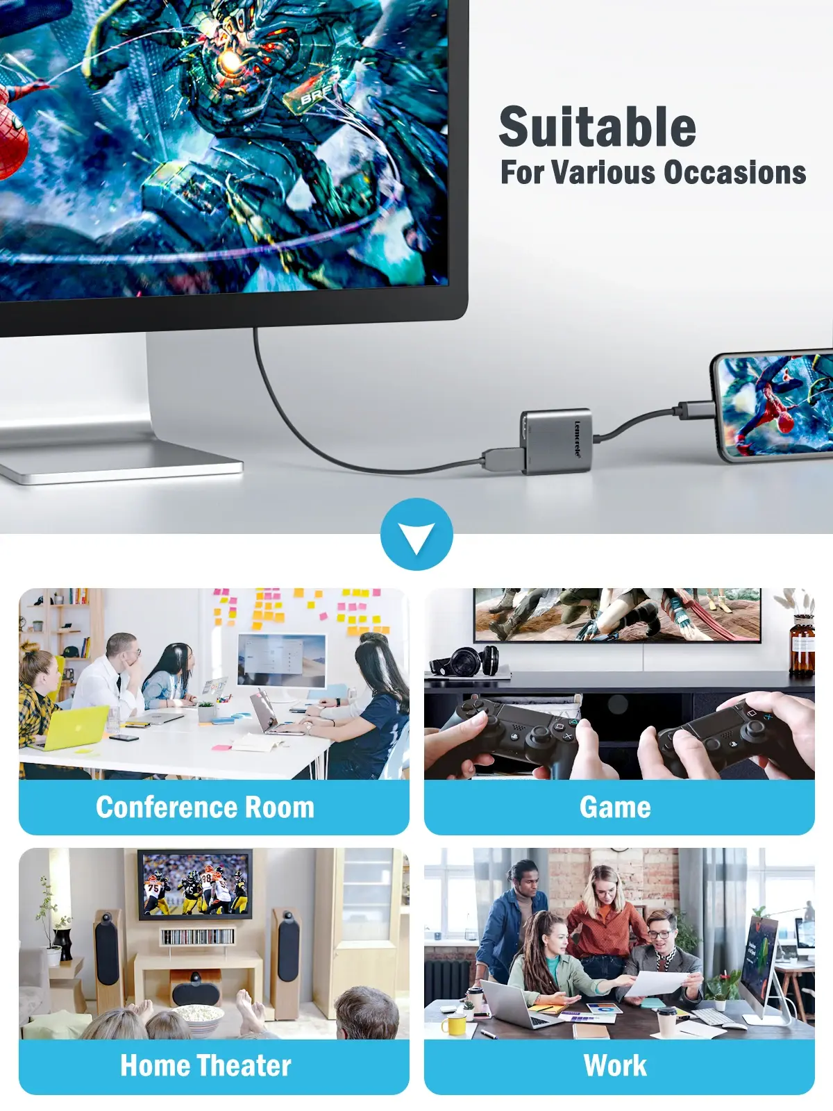 For Macbook Laptop Mobile Computer,Lemorele 2-Port USB C Hub to Dual HDMI 4K 60HZ Dual Screen Expansion Type C Docking Station