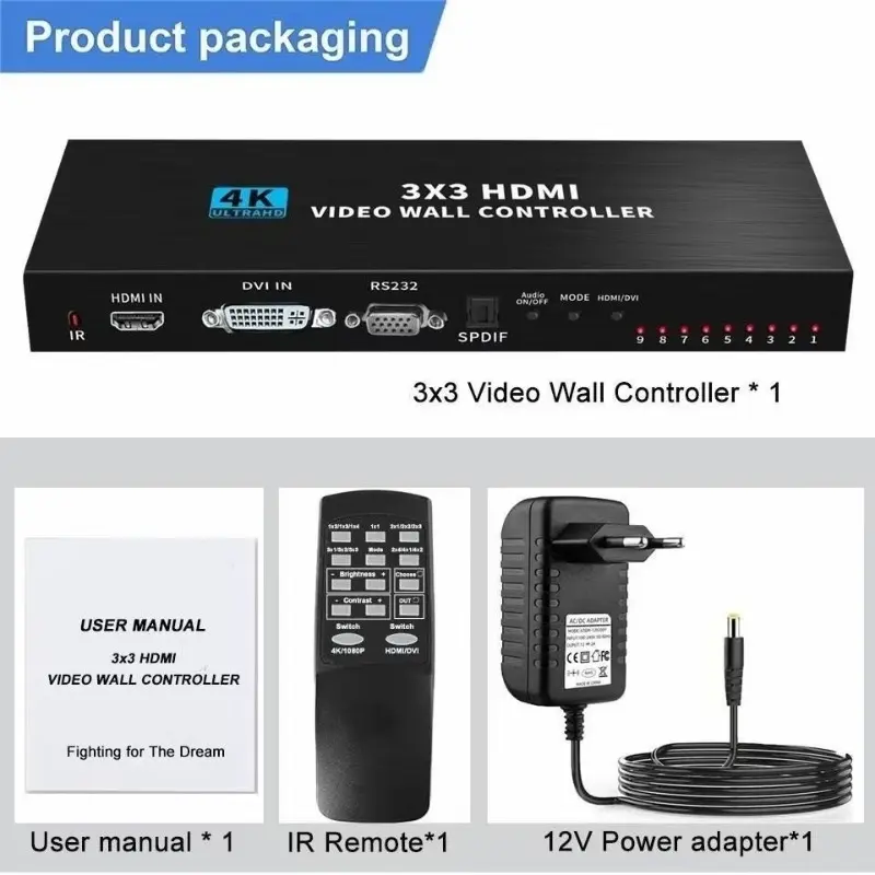4K3x3HDMIDVI TV Video Screen Splicing Screen High Definition 4K Screen 2/4/6/8/9-Port Multi Screen Splicing
