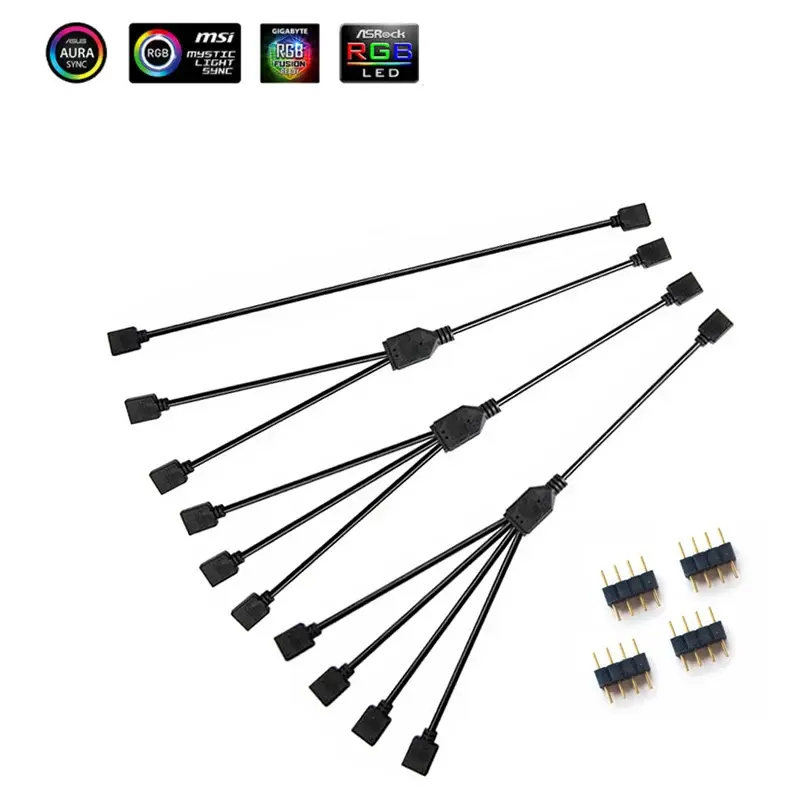 Synchronized Motherboard Cable 4-Pin 12V RGB 3-Pin 5V ARGB 1 to 2/1 to 3/1 to 4/1 to 5 Extension Cord Split Multiple