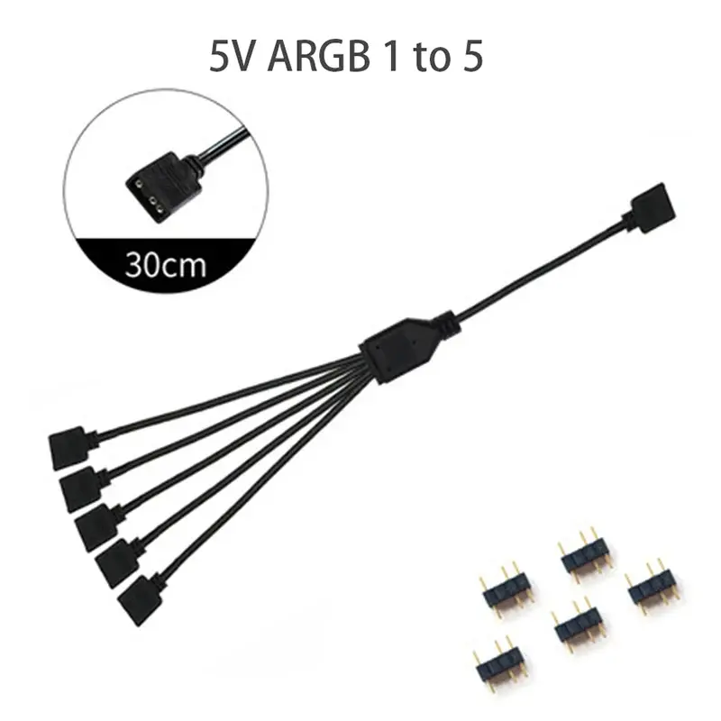 Synchronized Motherboard Cable 4-Pin 12V RGB 3-Pin 5V ARGB 1 to 2/1 to 3/1 to 4/1 to 5 Extension Cord Split Multiple