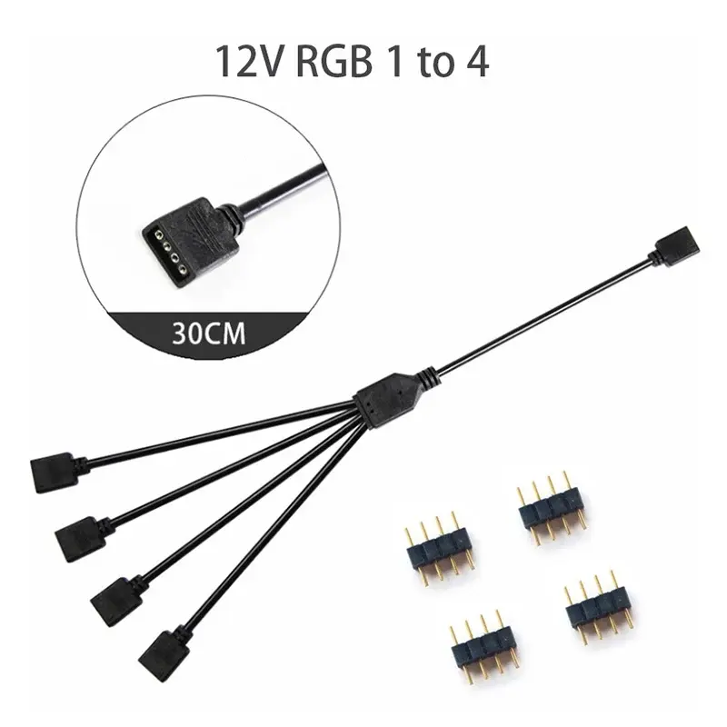 Synchronized Motherboard Cable 4-Pin 12V RGB 3-Pin 5V ARGB 1 to 2/1 to 3/1 to 4/1 to 5 Extension Cord Split Multiple
