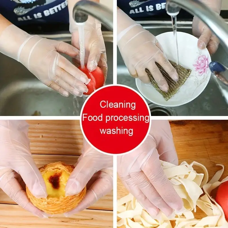 100/200PCS Disposable TPE Gloves, Powder Free and Latex Free, Suitable for Kitchen, Bathroom Cleaning
