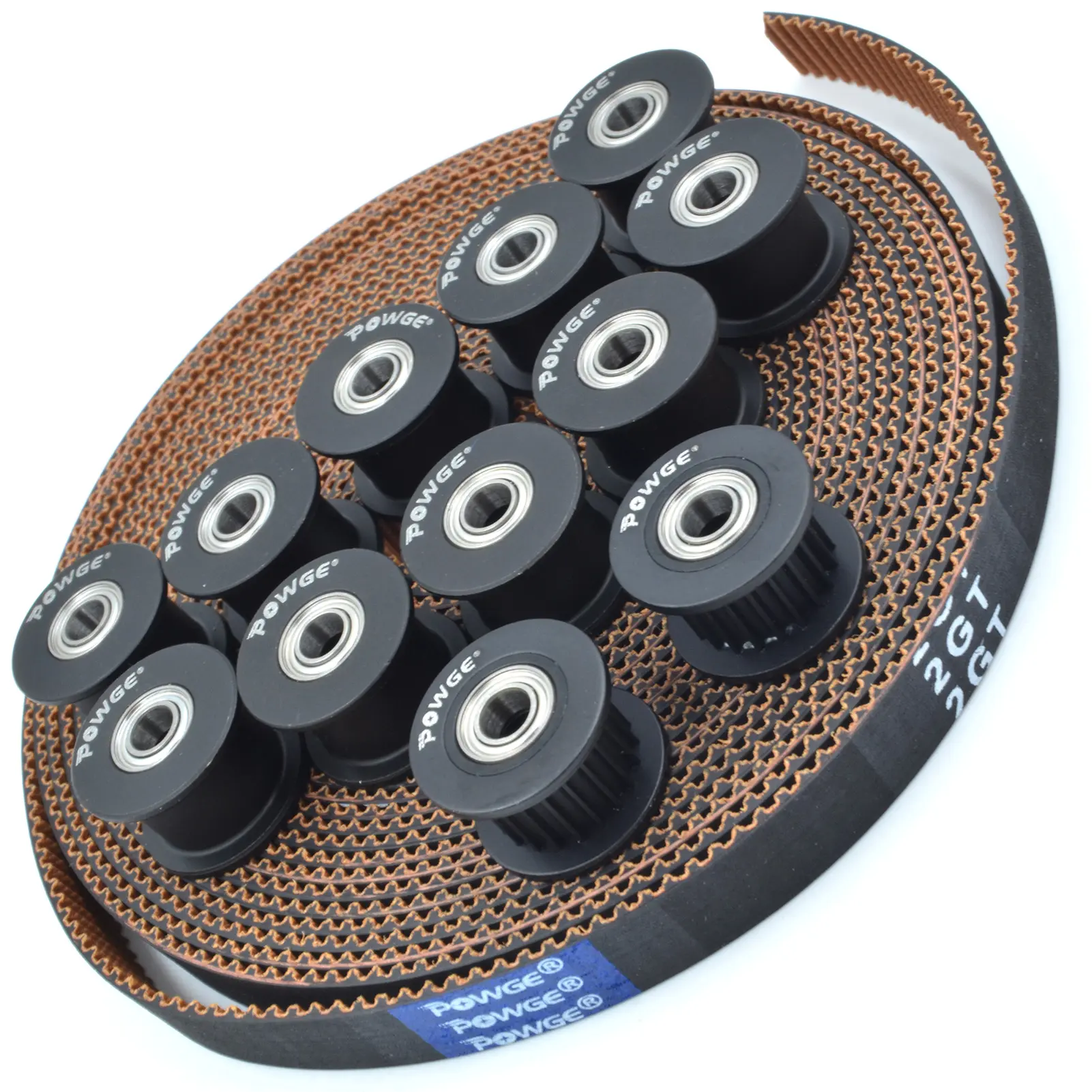 POWGE Black Creality K1 Kit of 3Meters 2MGT 2GT-7.7 RF Open Timing belt 12pcs of 2GT 20 Teeth Idler Pulley Bore 4mm 3D Printer