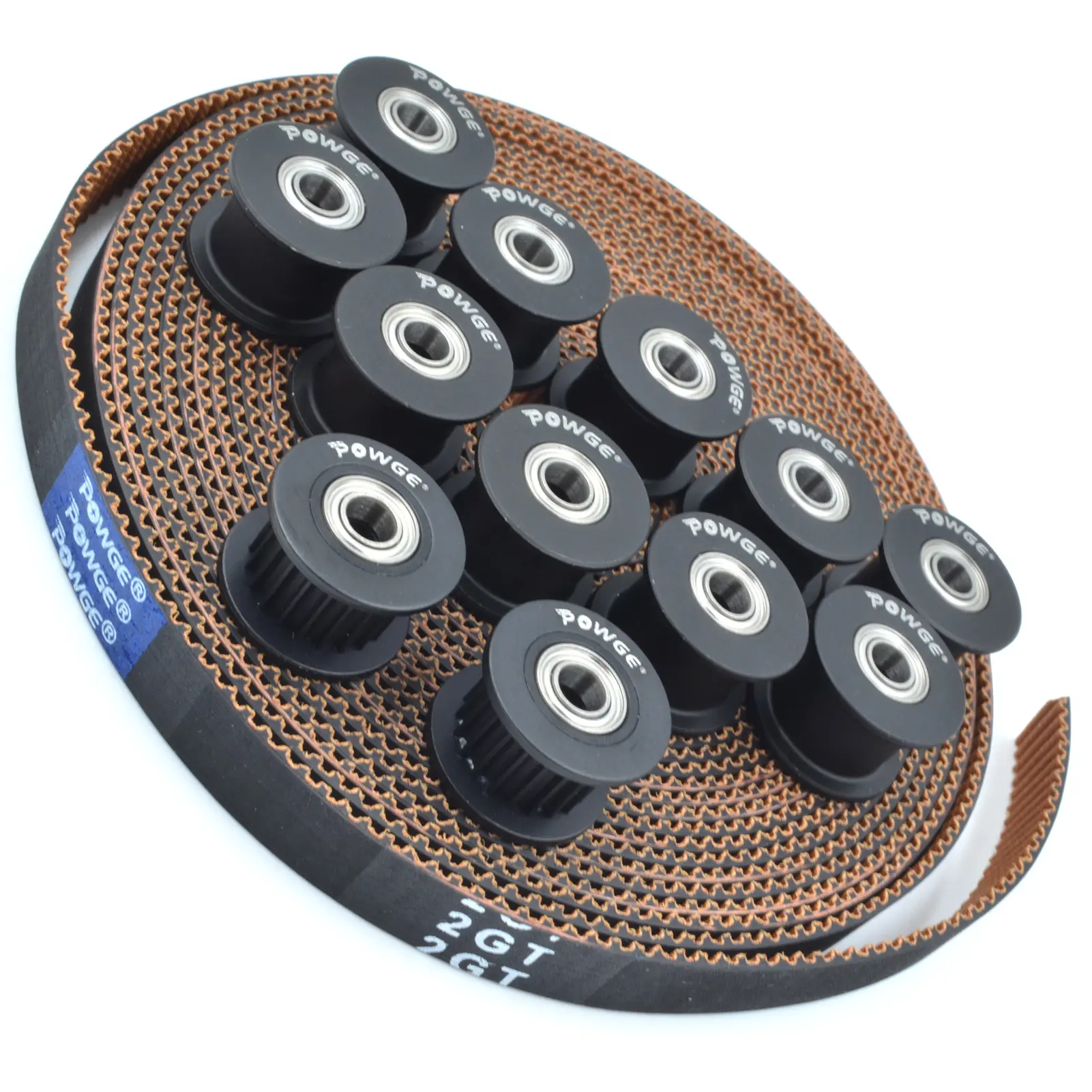 POWGE Black Creality K1 Kit of 3Meters 2MGT 2GT-7.7 RF Open Timing belt 12pcs of 2GT 20 Teeth Idler Pulley Bore 4mm 3D Printer