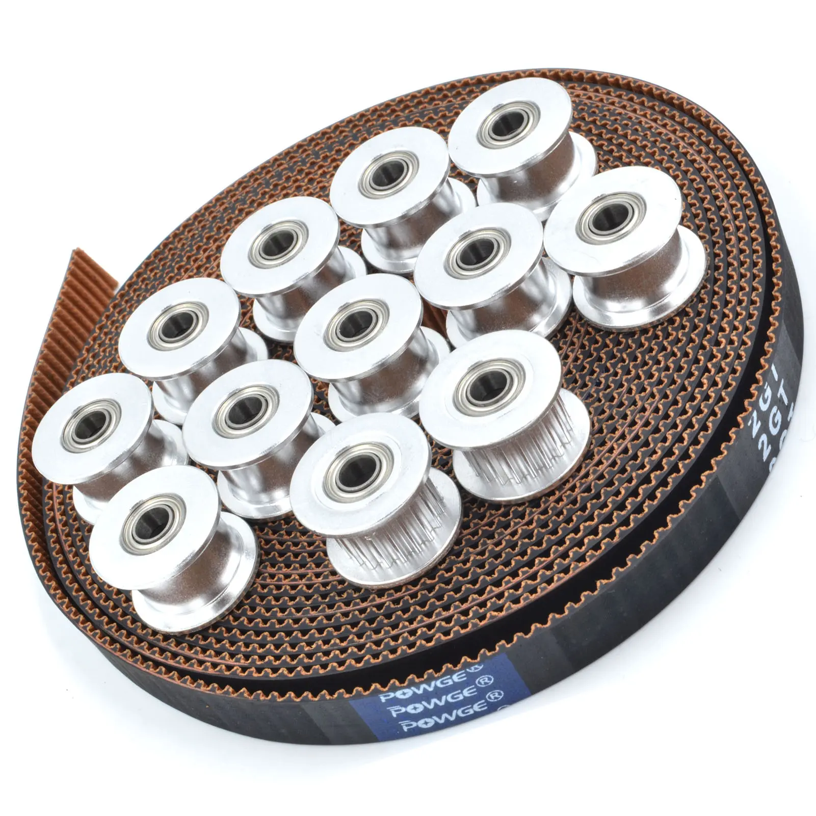 POWGE Black Creality K1 Kit of 3Meters 2MGT 2GT-7.7 RF Open Timing belt 12pcs of 2GT 20 Teeth Idler Pulley Bore 4mm 3D Printer