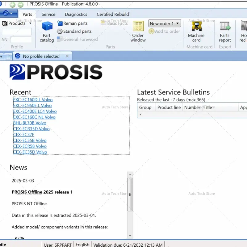 latest 03.2025 PROSIS Construction Equipment Offline Parts Catalog & Service Information