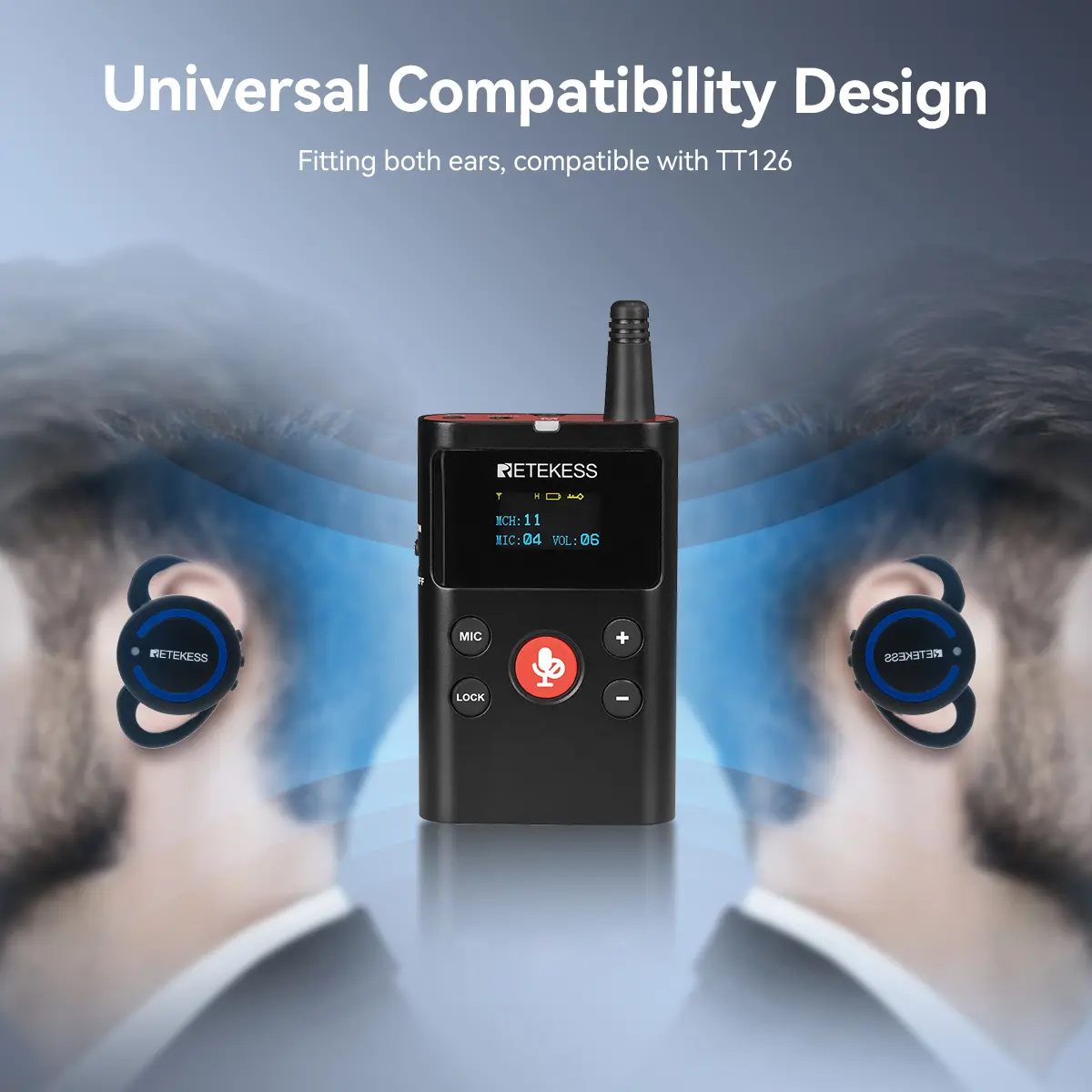 Retekess TT126R Tour Guide System Ear Receiver D-Shaped for Factory Training Riding Excursion Interpretation Conference Meeting