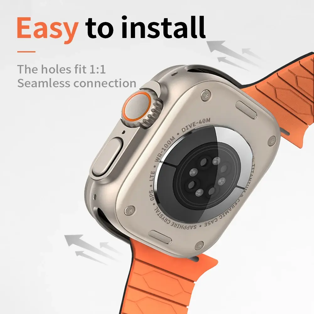 Magnetic Silicone Strap For Apple Watch Ultra 2 Band 49mm 45mm Rubber Band For iWatch Series 9 8 7 6 4 5 4 se 44mm 42mm Bracelet