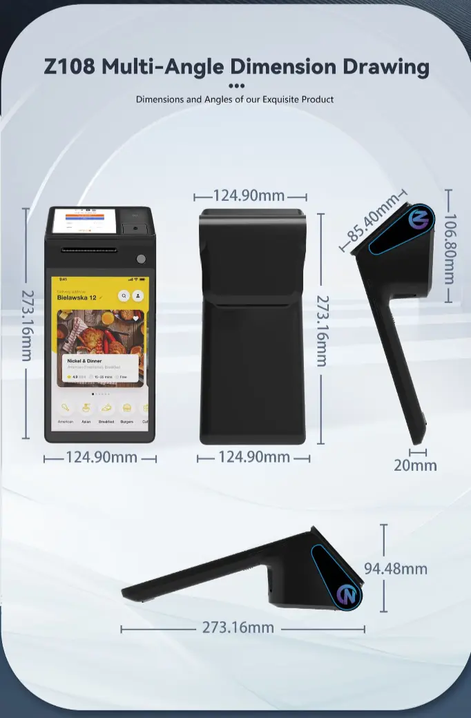 NEW Android 14.0 Dual Screen 8 Inch 3GB+16gb/32gb Handheld Pos Systems 58mm Printer Z108 Nfc Cash Register Epos Machine Terminal