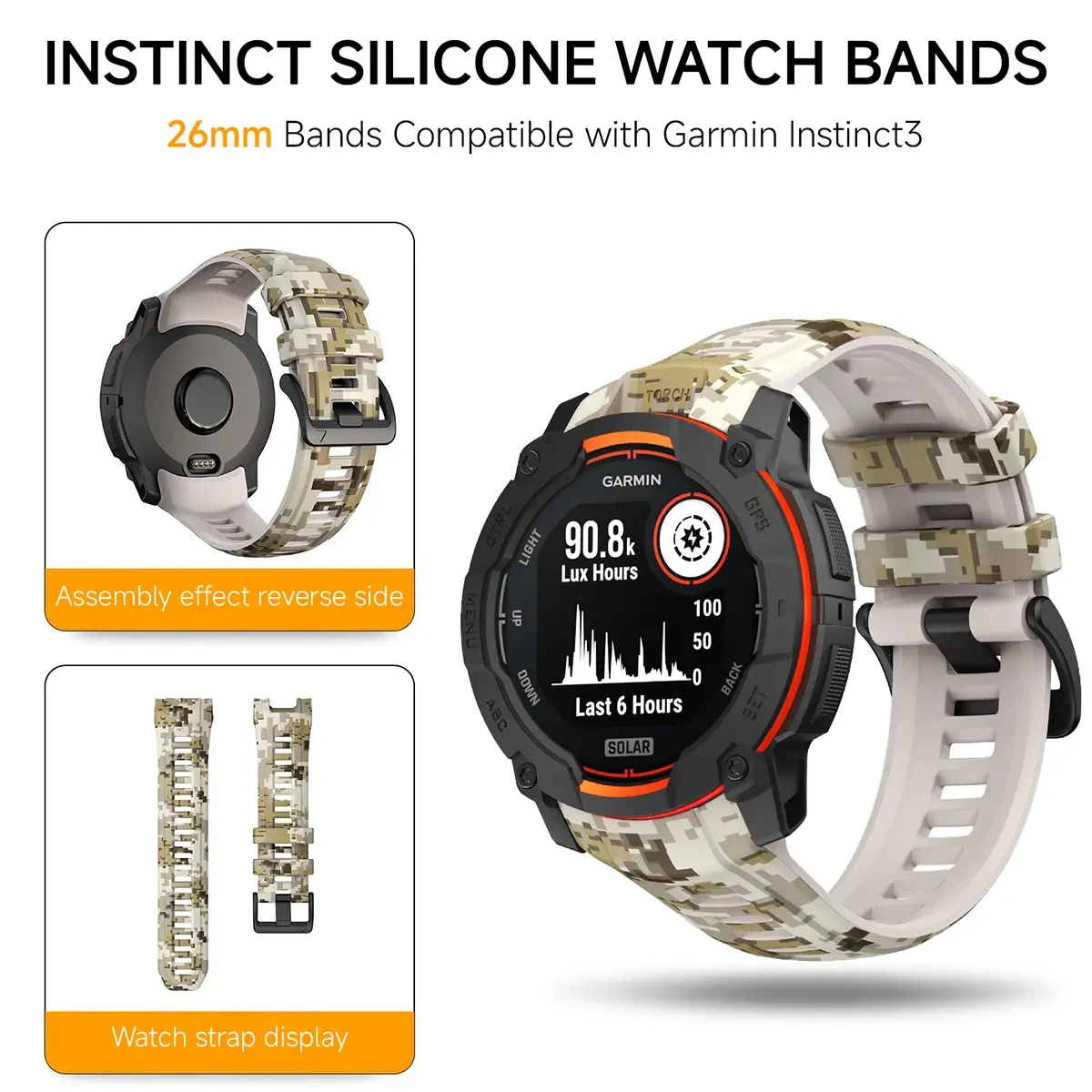 Silicone Strap for Garmin Instinct 3 Amoled 50mm 45mm Camouflage printed Wristband for Garmin Instinct 3 Solar 45mm 50mm Strap