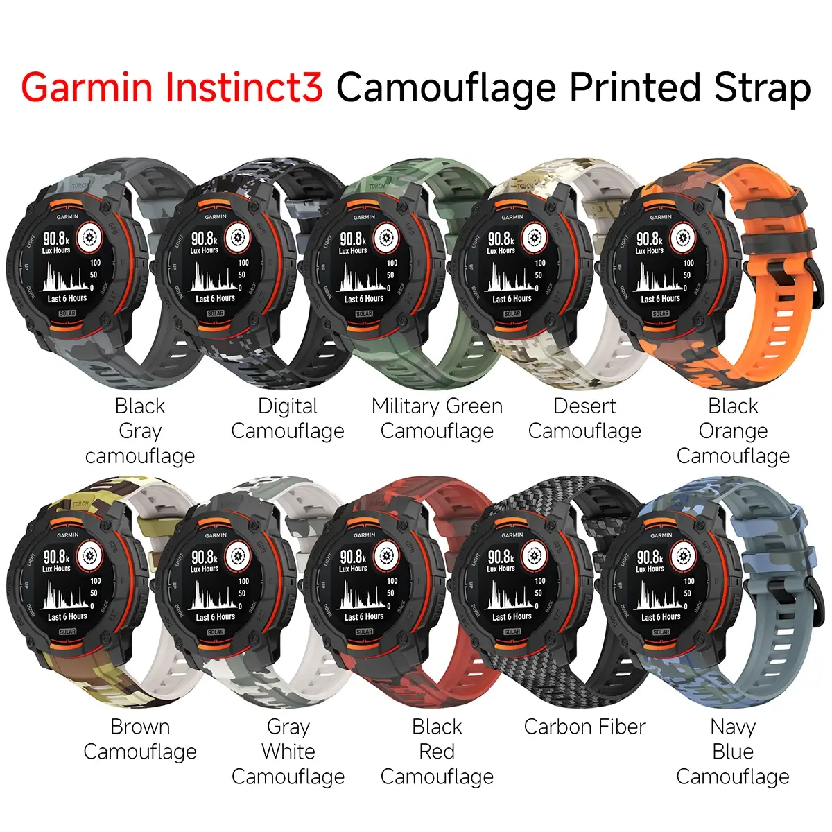 Silicone Strap for Garmin Instinct 3 Amoled 50mm 45mm Camouflage printed Wristband for Garmin Instinct 3 Solar 45mm 50mm Strap