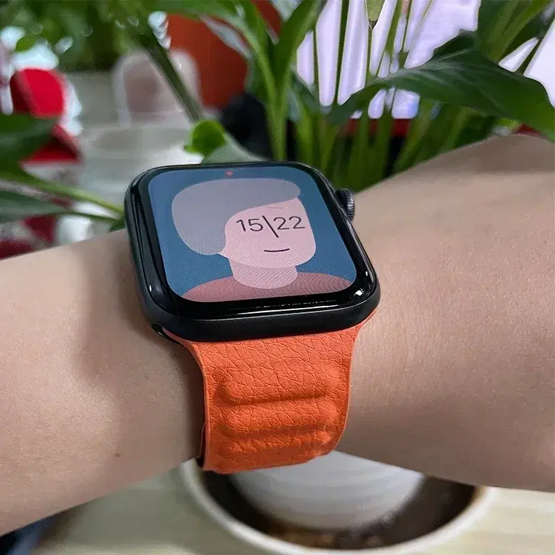 Leather Strap for Apple Watch Band 45mm 46mm 44mm 40mm Original Magnetic Loop Link Bracelet iWatch Ultar2 49mm 10 9 8 7 6 SE 3