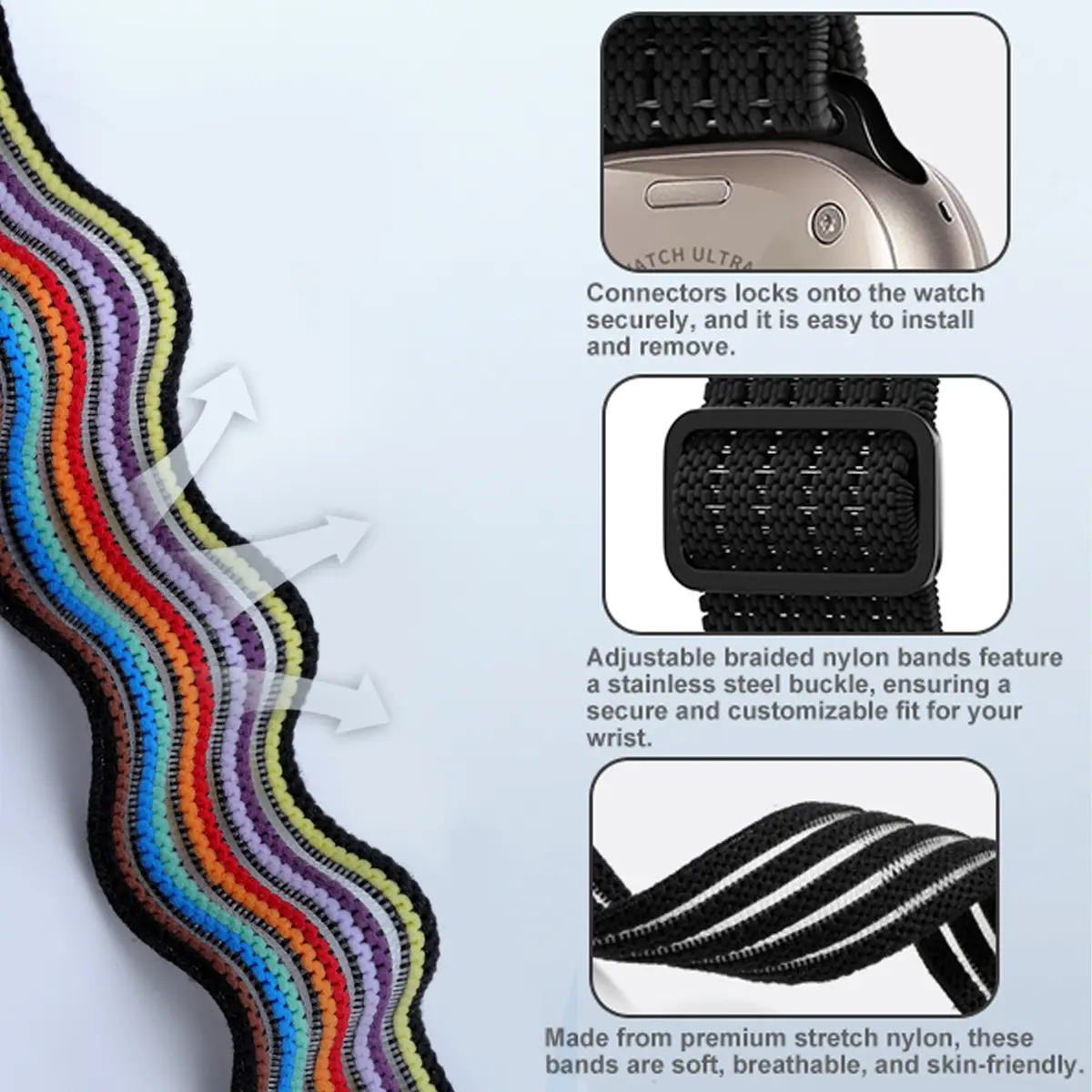 Nylon Loop For Apple Watch ultra 2 Band 49mm 44mm 45mm 40mm 41mm 42mm 46mm Scrunchie bracelet iwatch Series 10 9 6 7 8 se strap