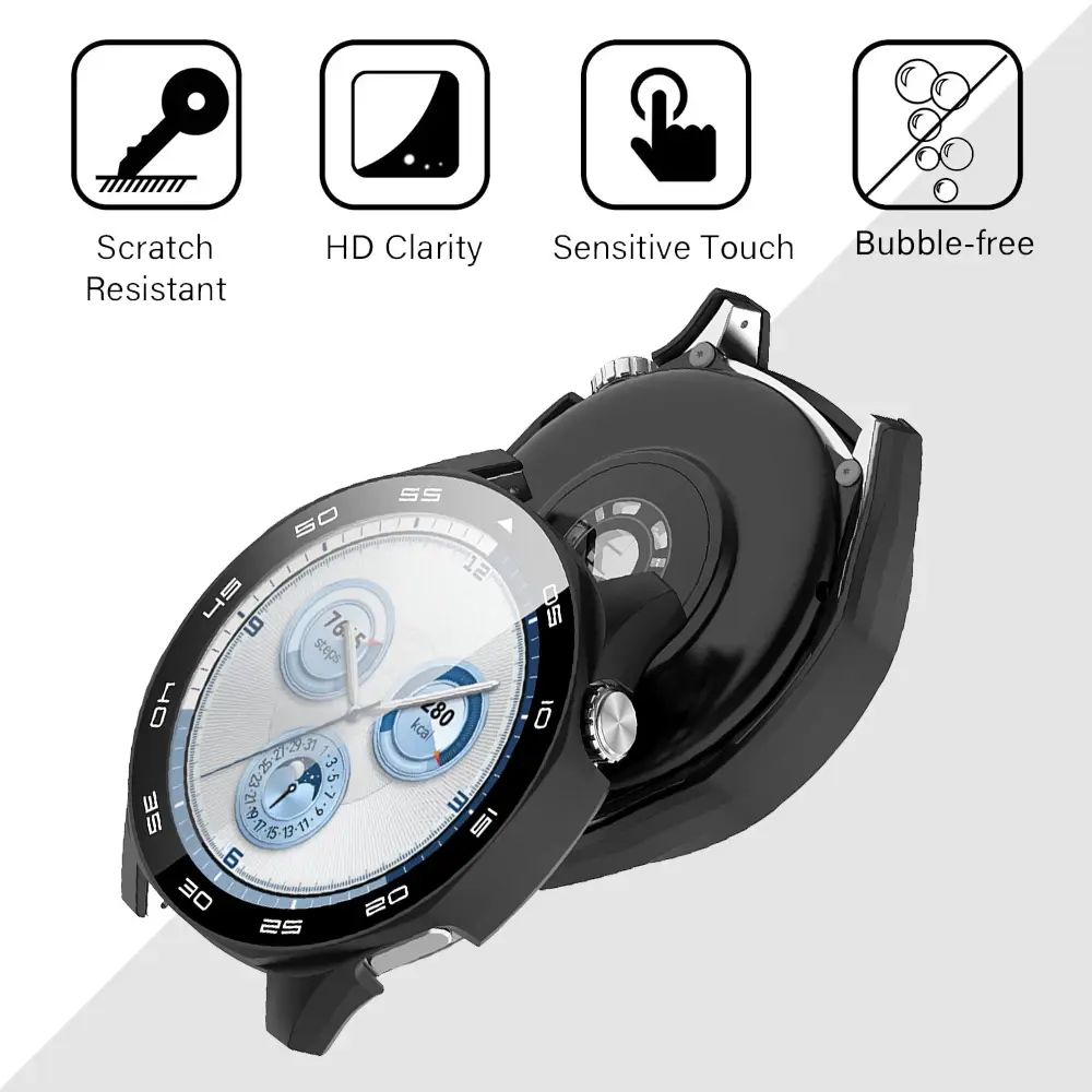 Case for Huawei Watch GT 5/GT5 Pro 46mm Tempered Glass Screen Protector&Hard PC Protective Bumper Huawei GT5 Cover Accessories