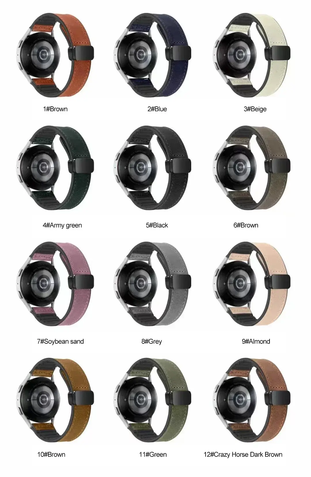 Magnetic Buckle Leather Strap 18mm 20mm 22mm Silicone Band for Samsung Watch Galaxy 6 5 Pro 4 for Huawei GT2 for Amazfit Vintage