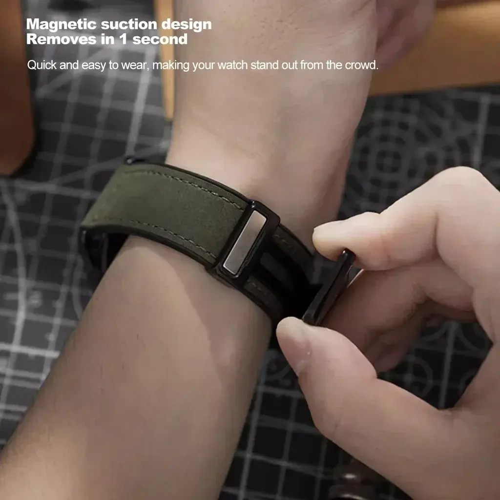 Magnetic Buckle Leather Strap 18mm 20mm 22mm Silicone Band for Samsung Watch Galaxy 6 5 Pro 4 for Huawei GT2 for Amazfit Vintage