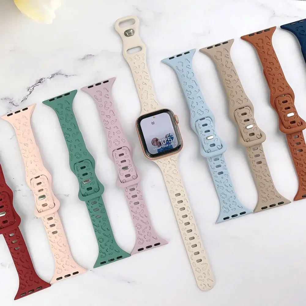 Slim Strap For Apple Watch Band 40mm 41mm 42mm 38mm 49 44mm 45mm Engraved Silicone bracelet Correa Series 8 7 6 9 5 4 3 SE Ultra