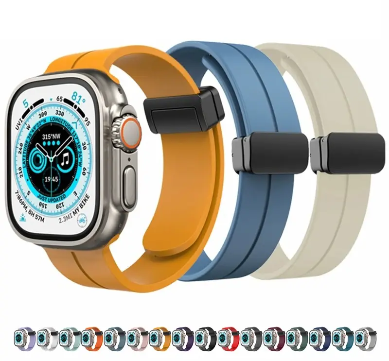 Silicone Magnetic Strap Bracelet For Apple watch ultra2 band 44mm 45mm 49mm 40mm 41mm 42mm 38mm iWatch Series 7 8 9 se 6 5 3