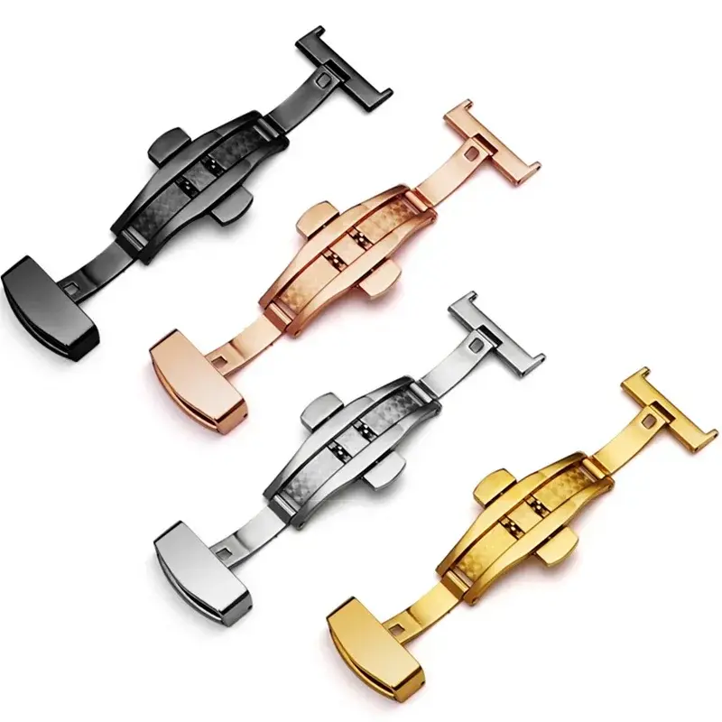 Universal 14mm 16mm 18 20mm 22mm Butterfly Buckle Accessories Stainless Steel Double Push Button Fold Watchband Replacement