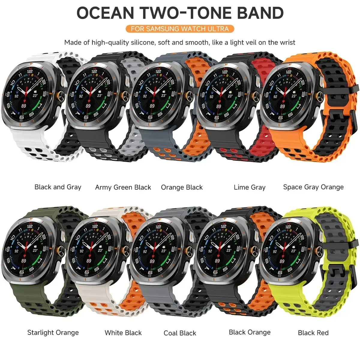 1:1Original Marine Band For Samsung Galaxy Watch 7 ultra 47mm Accessories Two color Sport silicone Bracelet Galaxy Watch 7 Strap