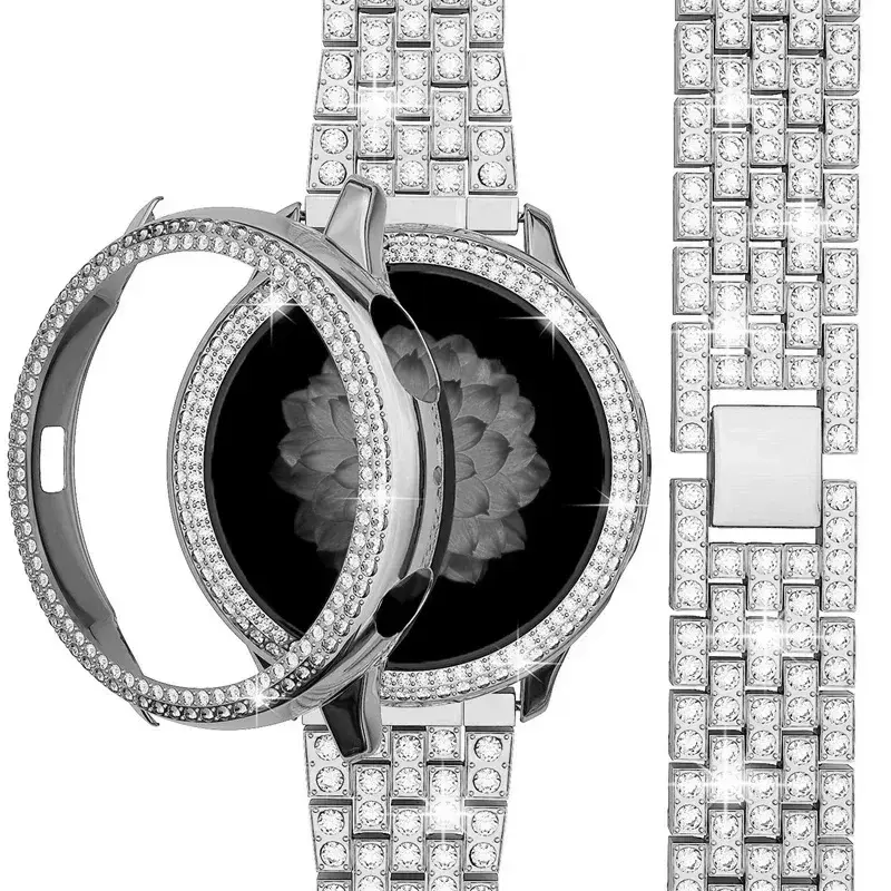 2in1 Diamond Strap+Case For Samsung Galaxy Watch 6/5/4 40mm 44mm Bracelet Metal Band Galaxy Watch 6 40mm 44mm Cover Protector