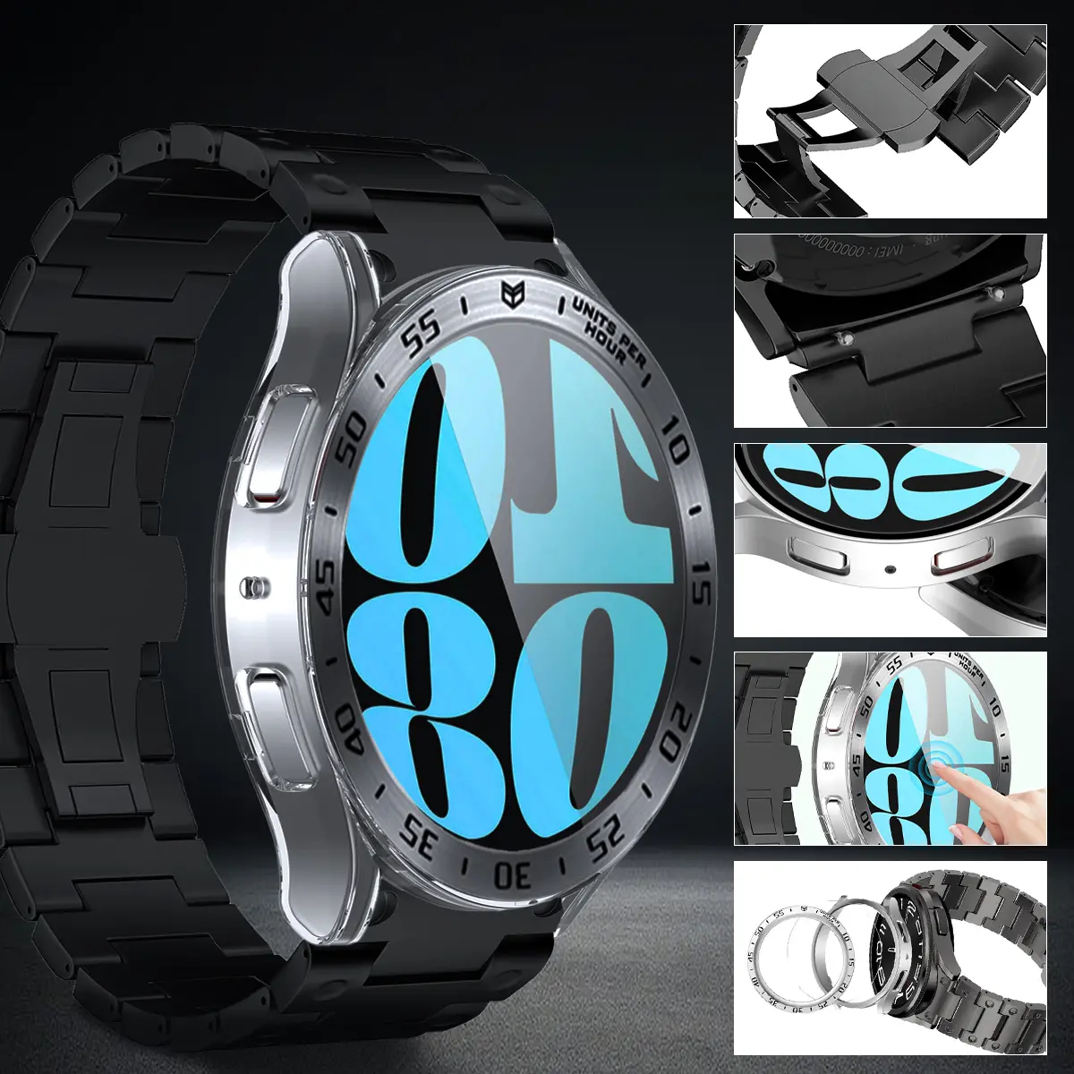 4-in-1 Mod Kit Metal Bezel for Samsung Galaxy Watch 6 Classic 47mm 43mm Stainless Steel Band Frame Case Glass Film
